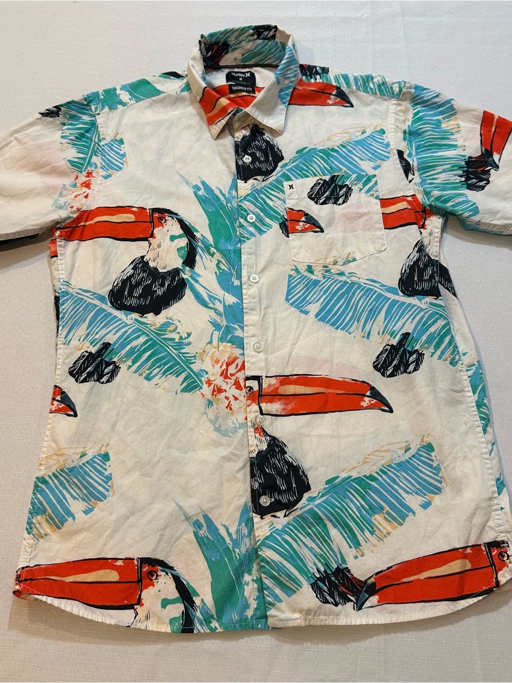 Hurley Toucan Tropical Button Up Shirt M
